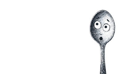 A doodle teaspoon with a tiny, spoon-shaped body and a surprised expression, isolated on a Transparent Background