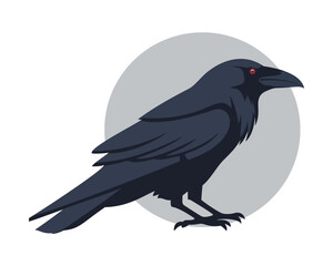 Raven or crow illustration with red eyes, a gothic style bird icon for a logo, and a spooky mascot design