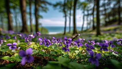 Purple wildflowers in a forest