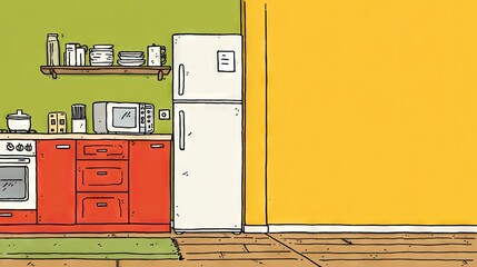 Colorful kitchen interior illustration.