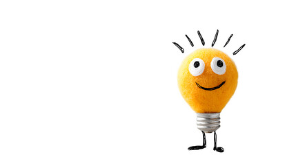 Obraz premium A doodle toy with a lightbulb for a head and a happy, thoughtful expression, isolated on a Transparent Background
