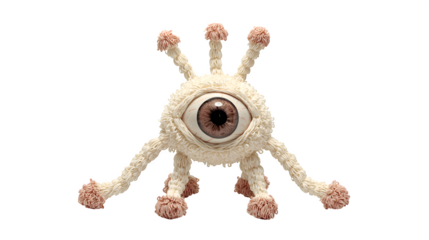 A doodle toy with four short legs and a single, elongated eye in the center of its face, isolated on a Transparent Background
