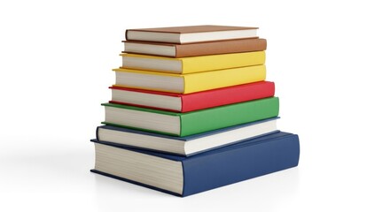 Stack of Colorful Books on White Background, Education and Knowledge Concept