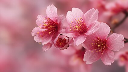 Obraz premium Close-up of delicate pink cherry blossoms (1)