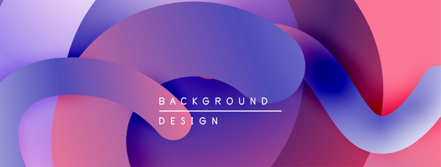 Abstract fluid shapes blend, creating vibrant gradients. Soft curves overlap, forming dynamic background design. Colors shift smoothly.