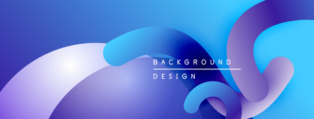 Abstract fluid shapes, vibrant blues, purples create dynamic background. Modern design elements suggest movement, depth.
