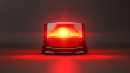 Red emergency light glowing and flashing on dark surface with bright reflection, signaling alert and warning safety signal in urgent situations with intense glowing effect
