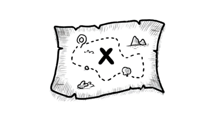 A doodle treasure map with a simple, dotted line and a friendly "X" marking the spot, isolated on a Transparent Background