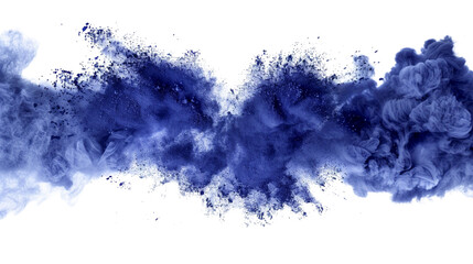 Indigo powder bursting forth in a stunning spectacle on on transparent background