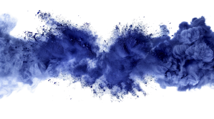 Indigo powder bursting forth in a stunning spectacle on on transparent background