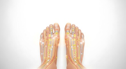 Human Feet with Acupressure Points, Anatomical Illustration, Health Care Concept.