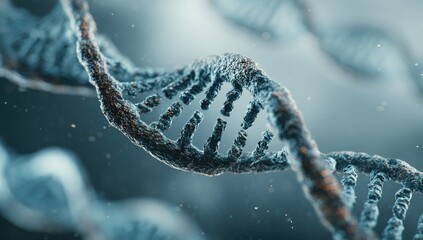 A close-up view of a DNA helix.  Complex structure