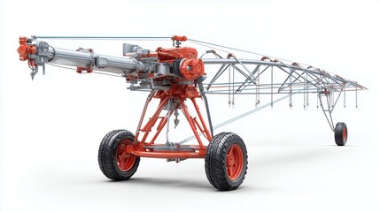 Red farm tractor toy isolated on a white background with no other construction equipment or vehicles in sight