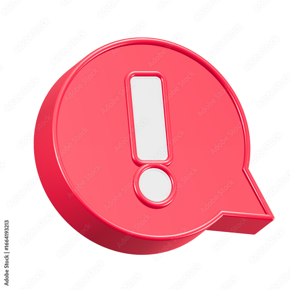 Poster a shiny red round attention alert icon with a metal exclamation mark button 3d rendering