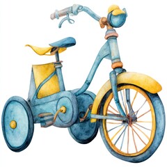 Watercolor tricycle, vintage style, pastel colors