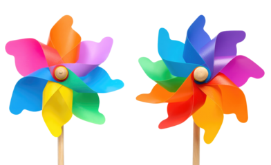 Colorful Pinwheel Toy Spinning in the Bright Sunlight Outdoors