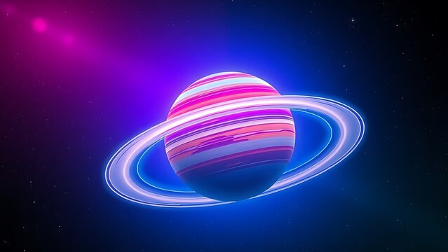 A colorful planet with glowing rings floating in deep space, evoking cosmic wonder and mystery.
