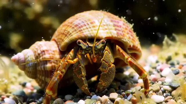 Close-up of a hermit crab in its shell