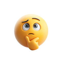 Curious 3D Thinking Emoji with Hand on Chin isolated on transparent white background