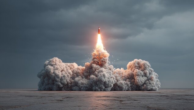 Rocket launch in a dramatic sky
