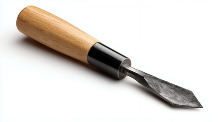 Fototapeta premium Gardening tool with wooden handle and steel blade, a trowel isolated on a white background