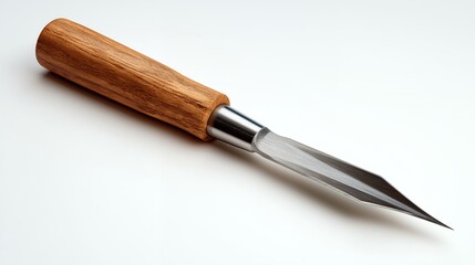 Fototapeta premium A kitchen knife with a sharp steel blade and wooden handle, a vital tool for any chef
