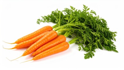 Fresh Carrots with Green Leaves Isolated on White Background