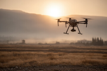 military drone meticulously scans landscape for landmines postconflict symbolizing technological triumph
