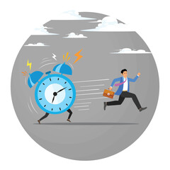 Late, hurry to go to work. Frustrated businessman hurry running to work late.