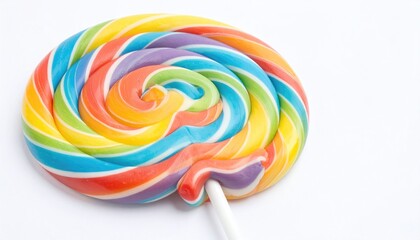 Colorful Swirled Lollipop on White Background for Sweet Treat Theme