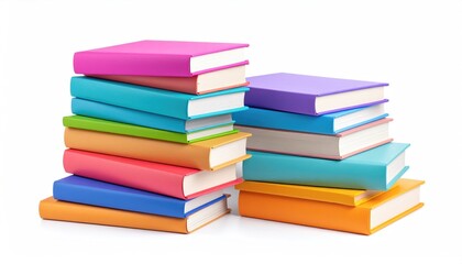 Colorful Stacked Books on White Background for Educational Themes