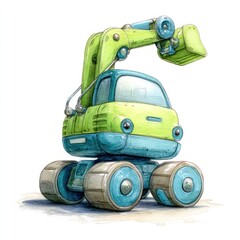 Cute cartoon excavator, lime green and teal