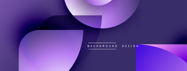 Abstract purple layers create dynamic visual flow. Smooth gradients suggest depth, modern design elements present.