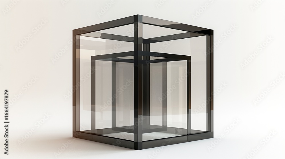 Fototapete a minimalist rendering featuring three nested transparent cubes with black frames on a white backgro