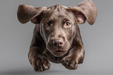 dynamic and energetic dog captured midaction against clean background