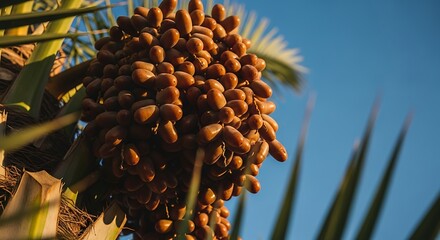 Fototapeta premium Ripe Dates Hanging on a Palm Tree Branch.