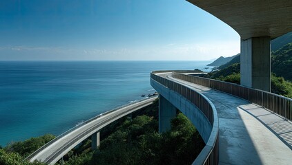 Coastal curved walkway and highway