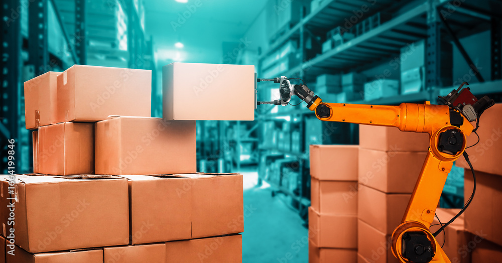 Poster smart robot arm system for innovative warehouse and factory digital technology . automation manufact