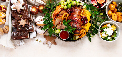 Tasty dishes for Christmas family dinner.