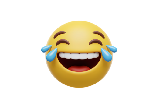 Laughing Emoji 3D Rendering of Tears of Joy isolated on transparent background