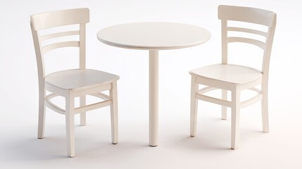 White wooden bistro set with round table.