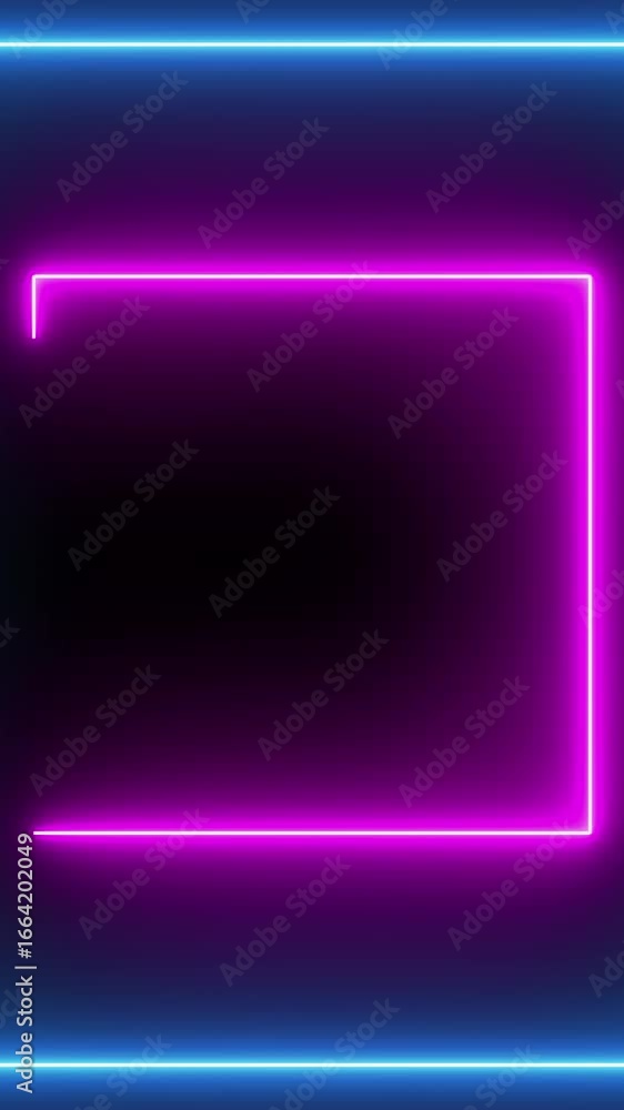 Poster neon light animation. abstract dynamic lines in blue and pink vertical video. abstract neon light an