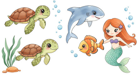 Watercolor  bubble &ndash; Cute Ocean Animal Illustration for Posters, Cards, Wall Art & Decoration
