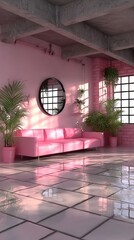 Fototapeta premium Pink Living Room Interior