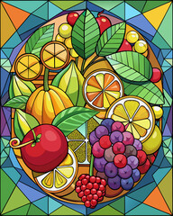 Fruit , Stained Glass Style, 