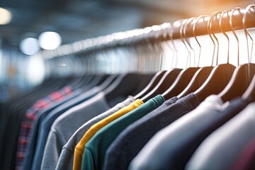 Row of clothes on hangers in a store