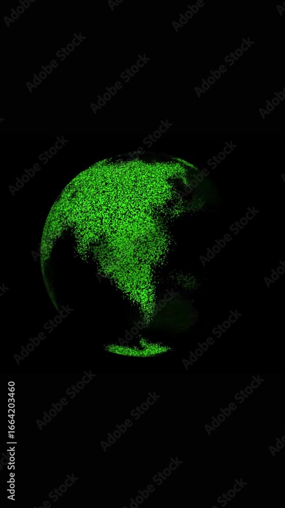 Aufkleber abstract green globe particle representation rotating on black background animation. green globe par