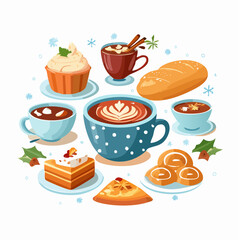 Cozy Winter Scene with Delicious Hot Drinks and Sweet Pastries Evoking Warmth and Comfort during the Holiday Season