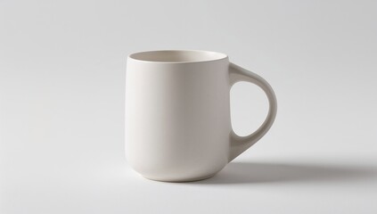 Fototapeta premium Clean white ceramic mug with smooth contours on a light gray background