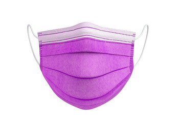 A single purple disposable face mask isolated on transparent background